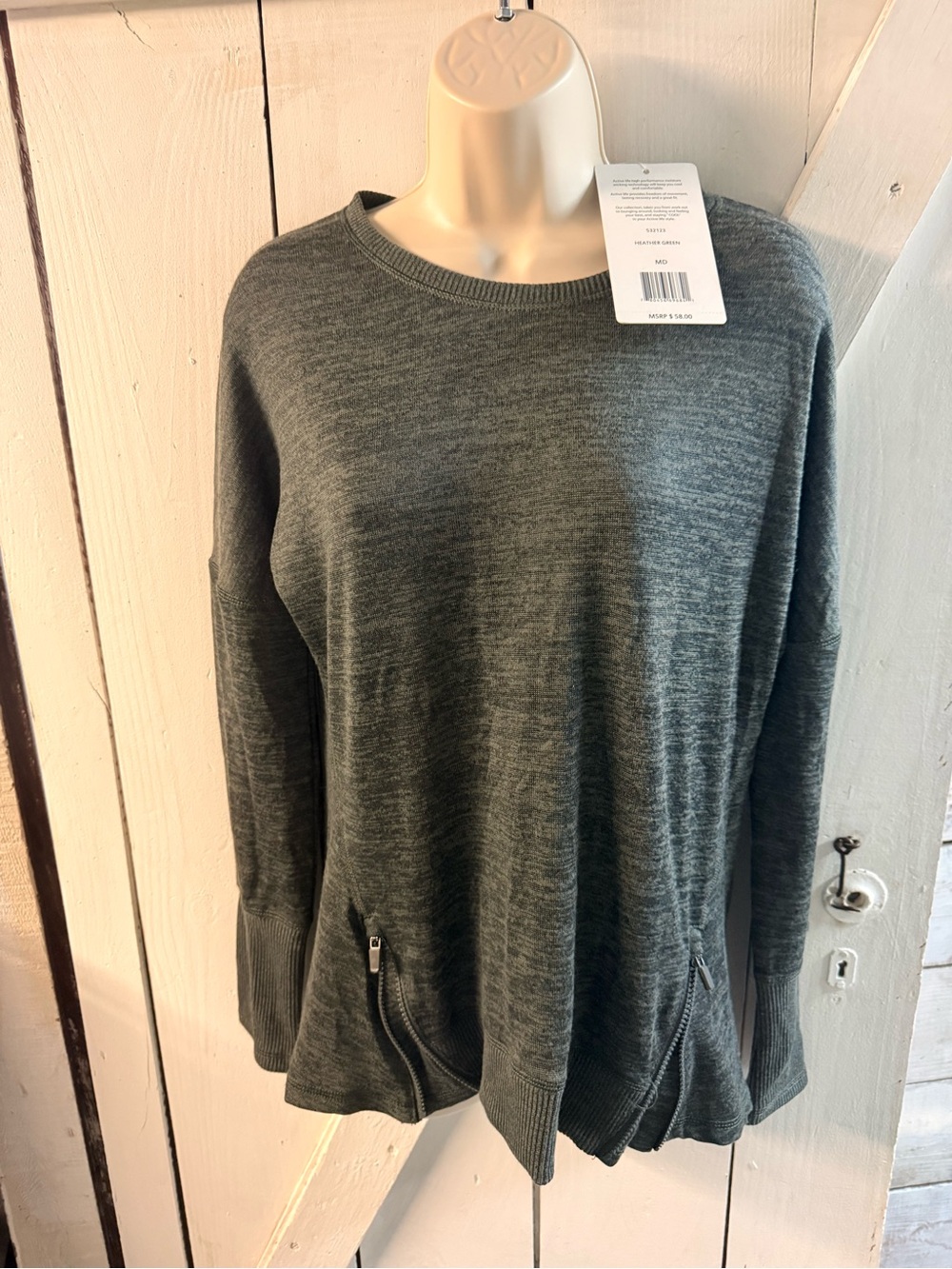 Active Life Heather Gray Pullover Sweatshirt with Front Zipper Accents